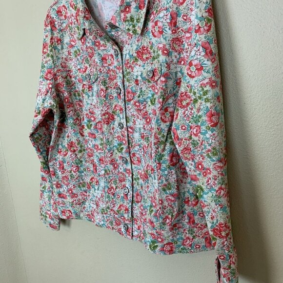 Tribal Jeans Womens Jacket Size L Floral Denim 90's Y2K Cottagecore Pink Spring - Picture 5 of 15